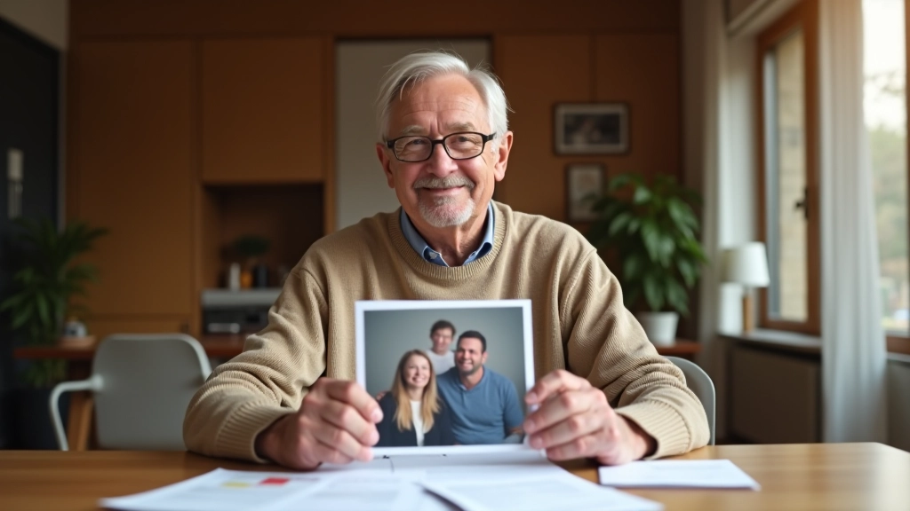 Pensionär mit Familie schaut auf Vermögensplanung und Testament-Dokumente