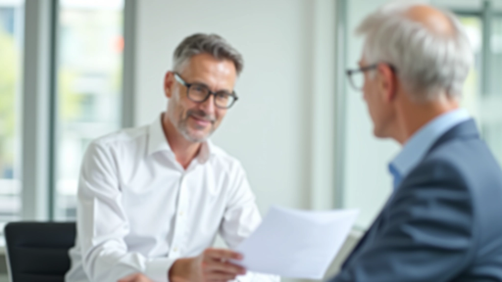 Rentner und Steuerberater besprechen Steuerdokumente und Erklärungsformulare in modernem Büro